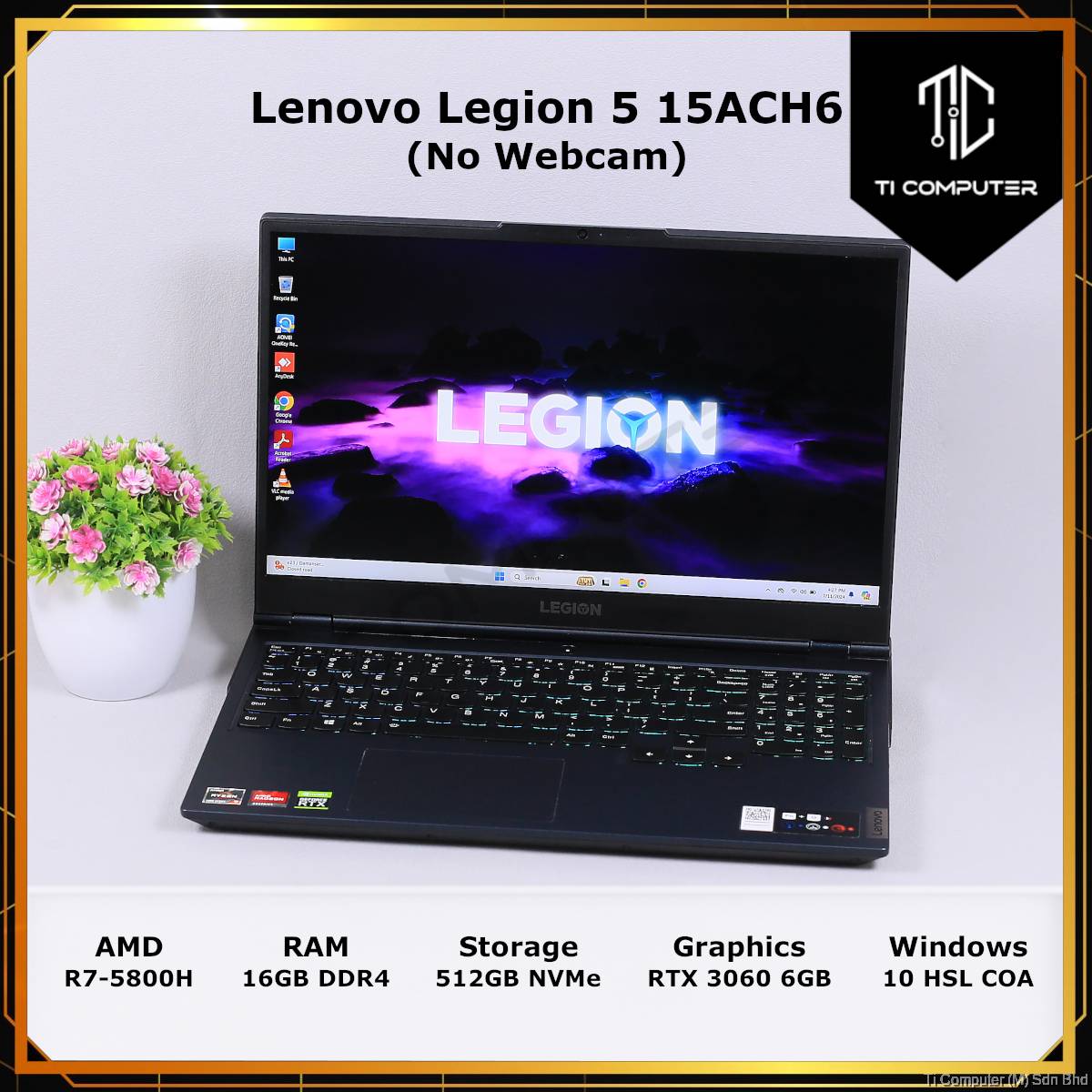 LENOVO LEGION 15ACH6H Ryzen 5800H 16GB DDR4 RAM 512GB NVMe SSD