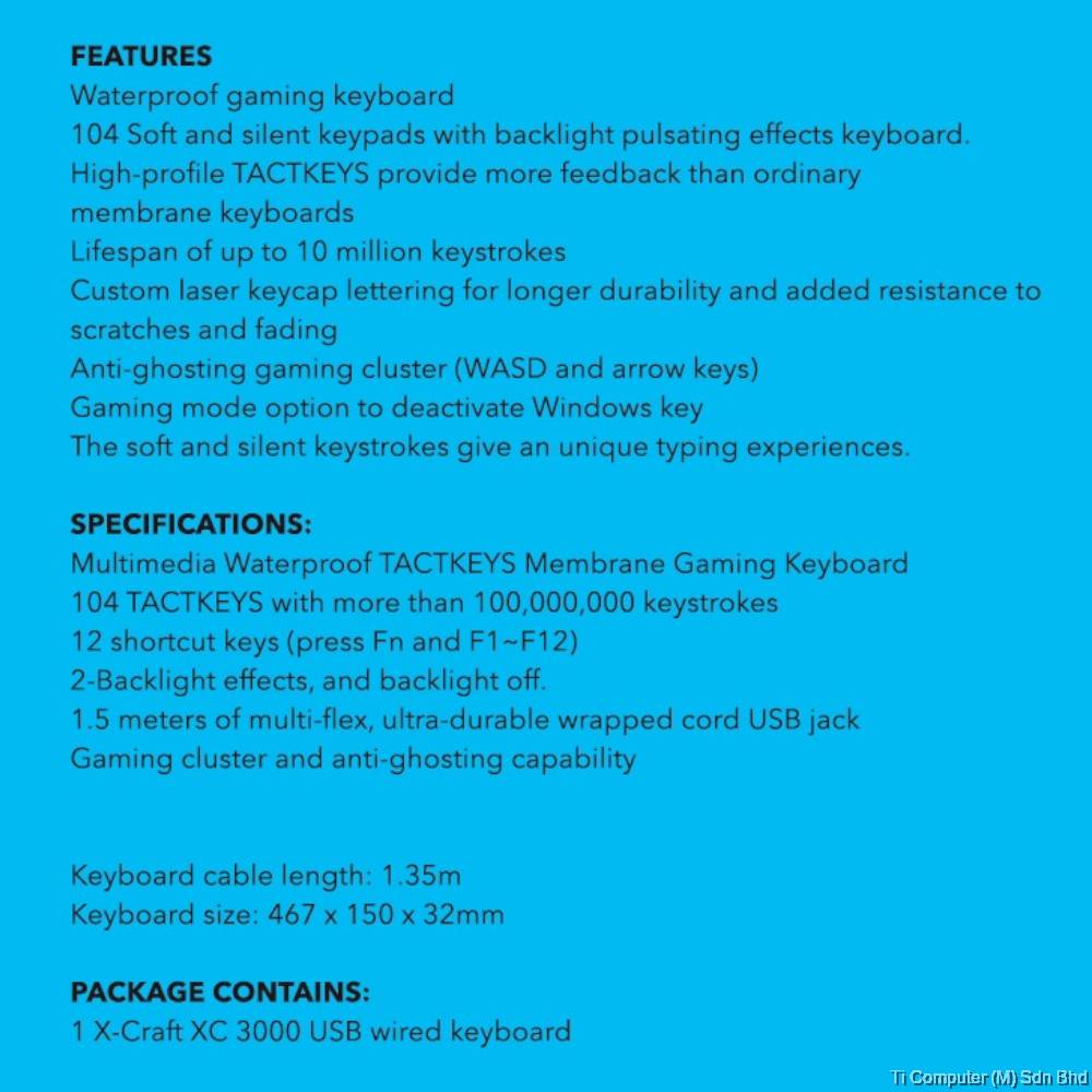 Alcatroz XCraft XKB300 USB Wired Spill Proof Gaming Keyboard