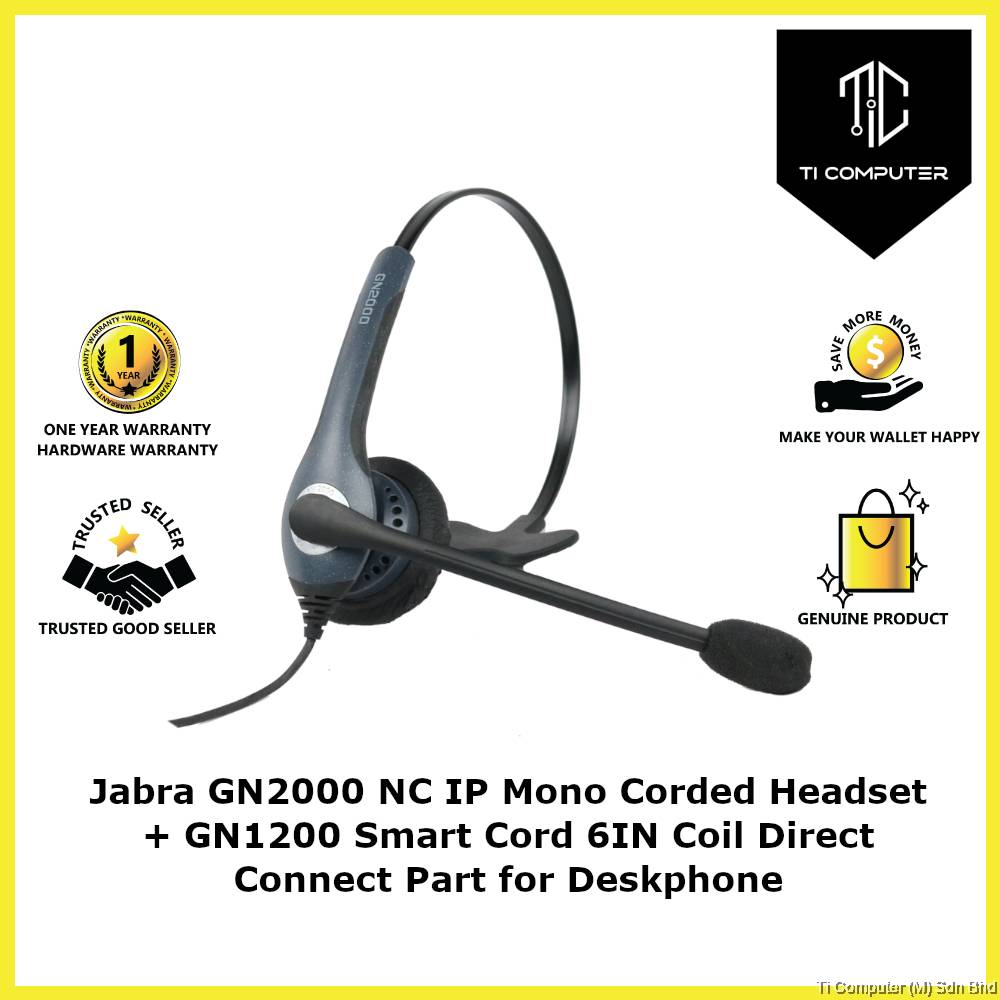 Jabra GN2000 NC IP Mono Corded Headset GN1200 Smart Cord