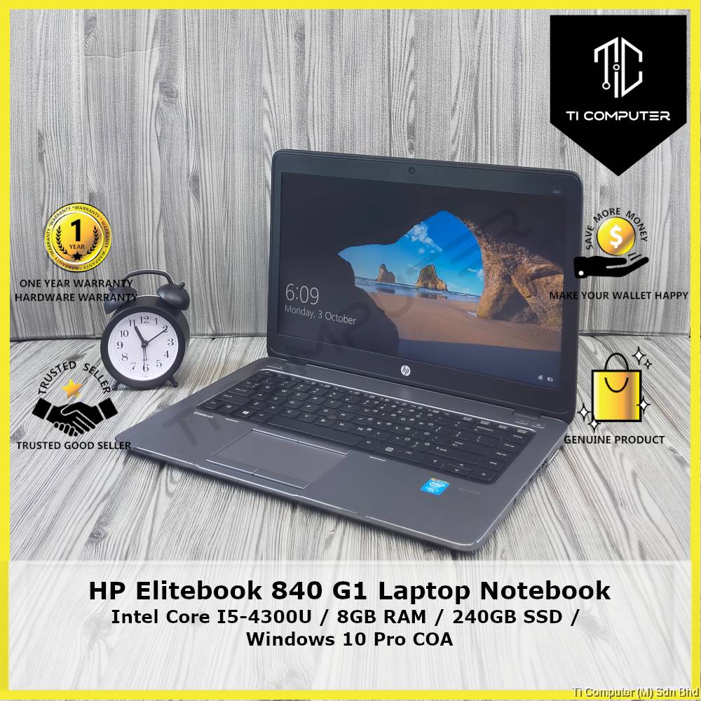 HP Elitebook 840 G1 Intel Core i5-4300U 8GB RAM 240GB SSD Laptop