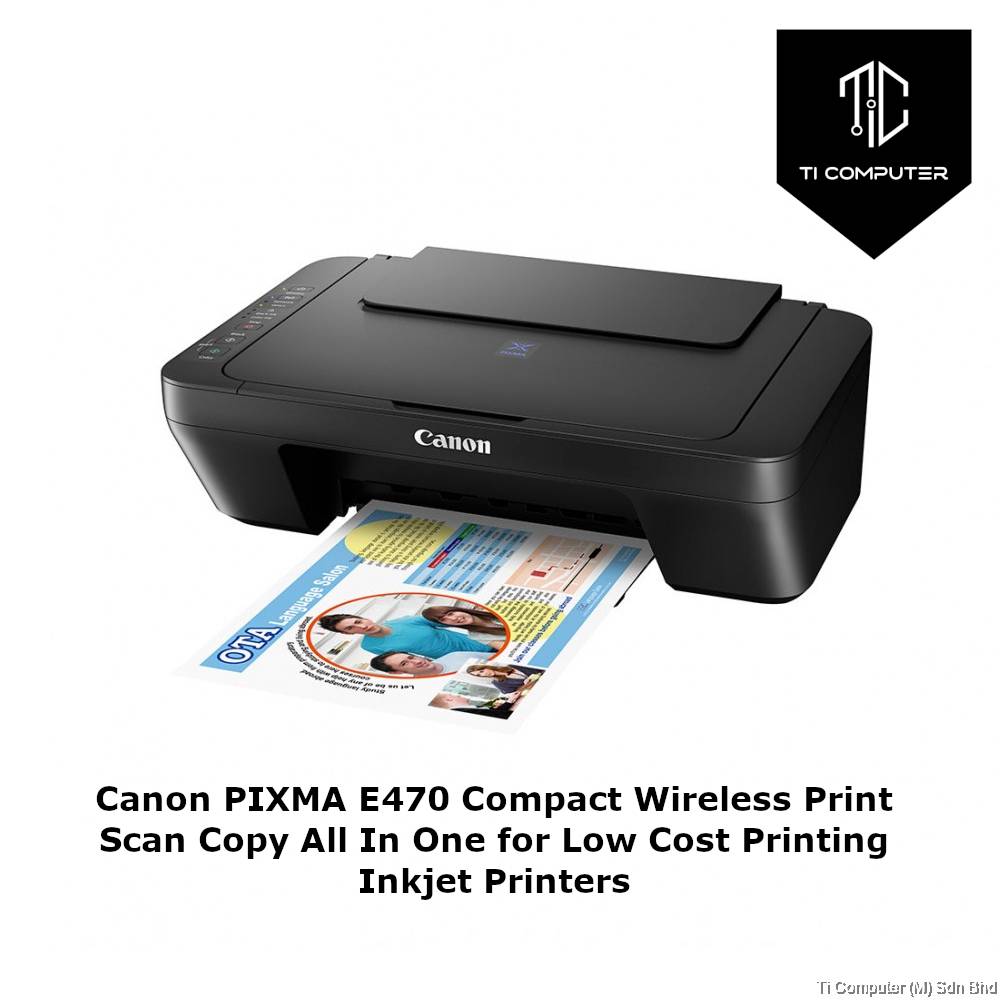 Canon PIXMA E470 Compact Wireless Print Scan Copy All In One for Low