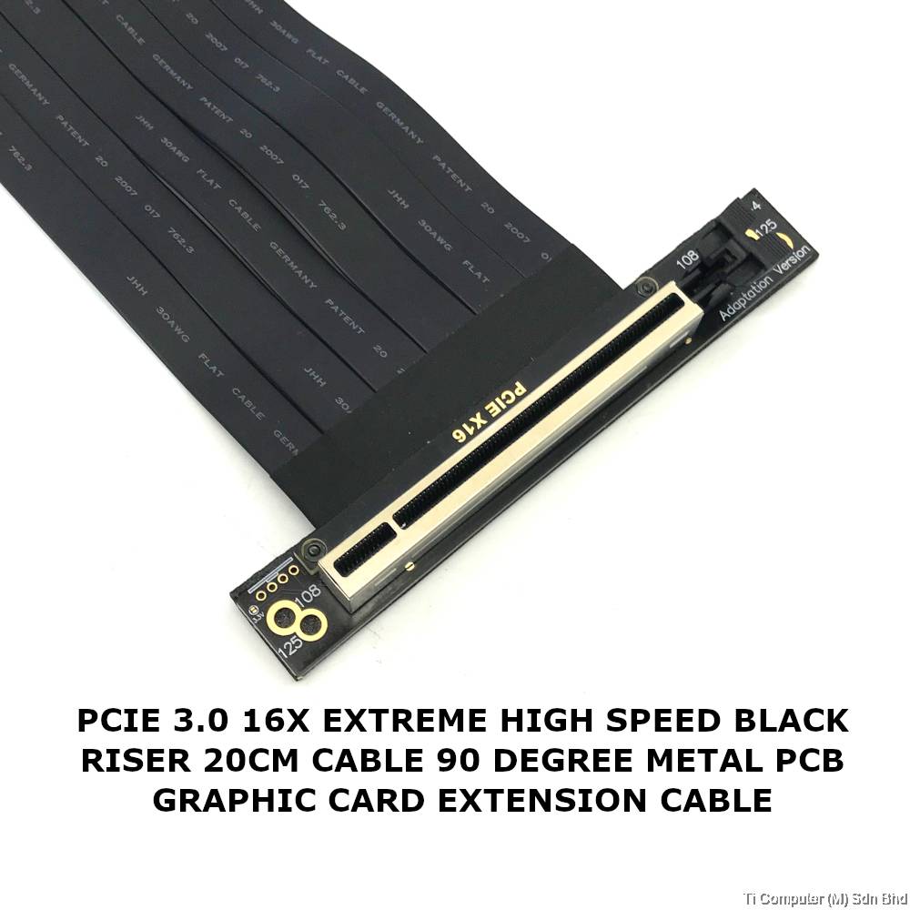 PCIE 3.0 16x Extreme High Speed Black Riser 20cm Cable 90 Degree Metal