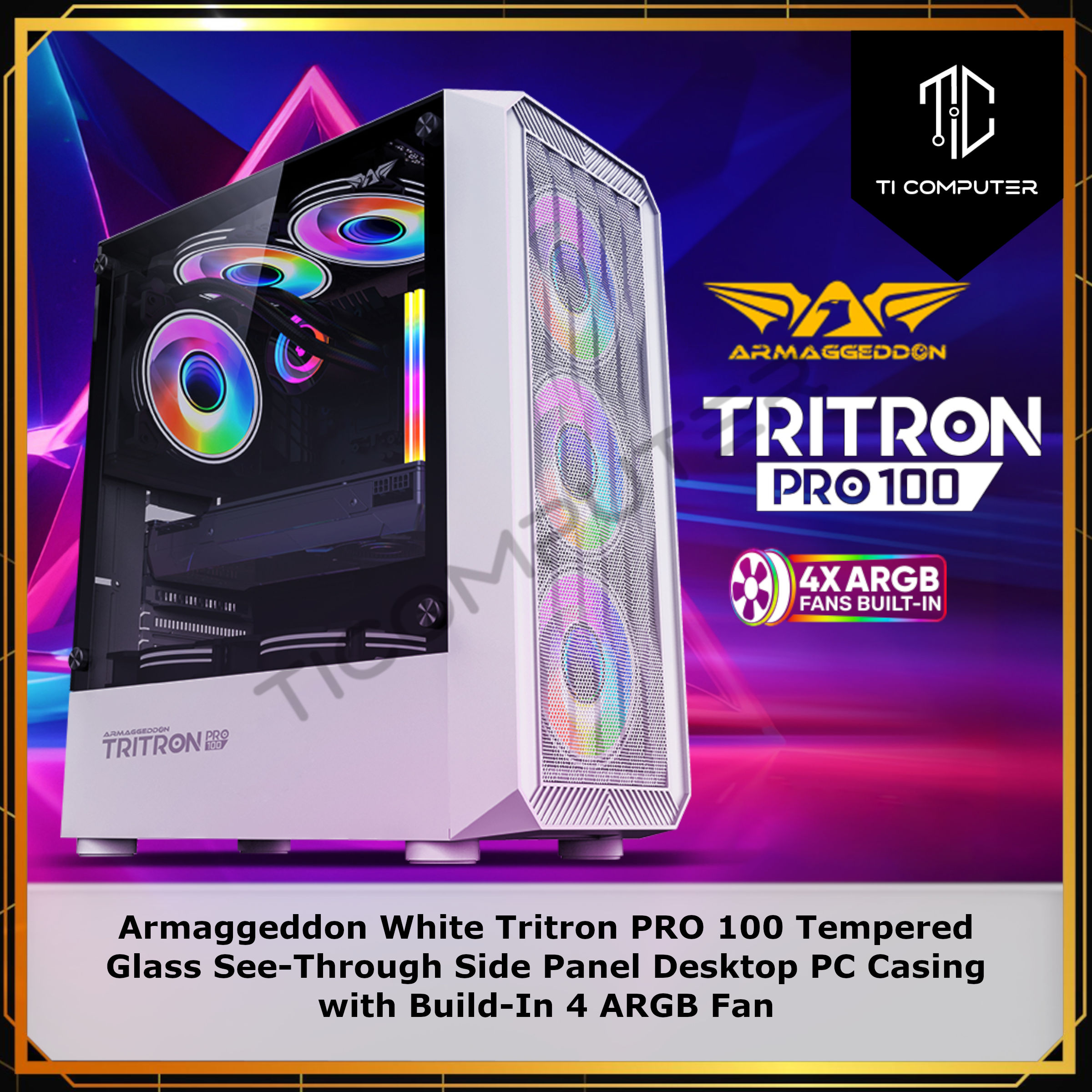 Armaggeddon White Tritron PRO 100 Tempered Glass SeeThrough Side Panel