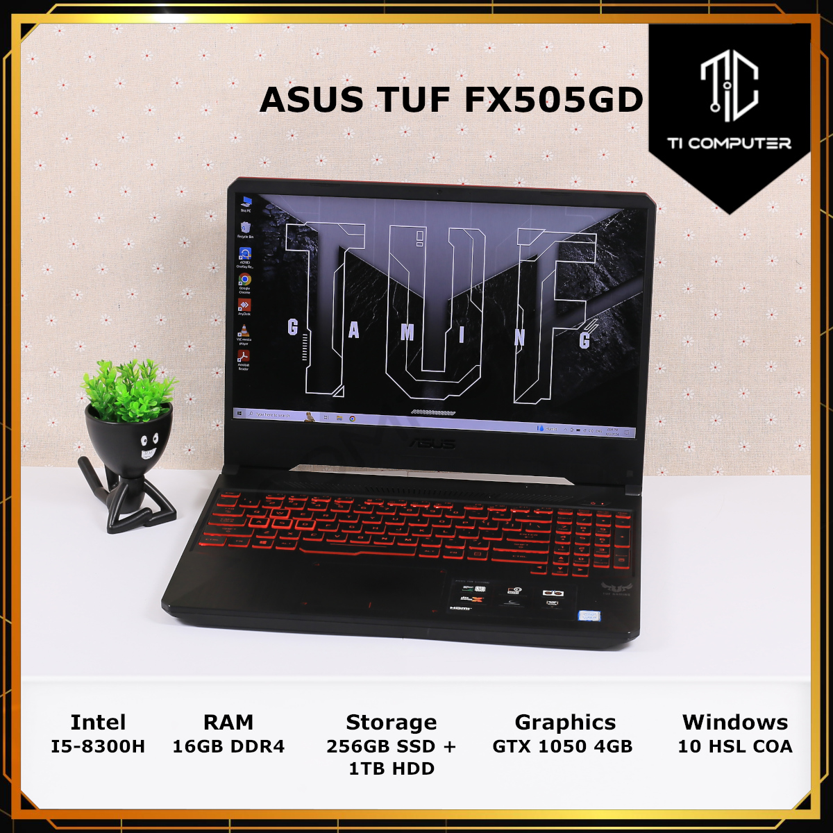 ASUS TUF FX505GD Intel Core i5 8300H 16GB RAM 256GB SSD 1TB HDD GTX 1050 4GB Refurbished Gaming Laptop