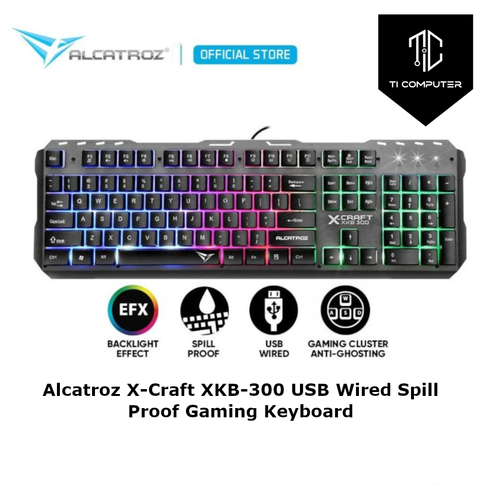 Alcatroz XCraft XKB300 USB Wired Spill Proof Gaming Keyboard