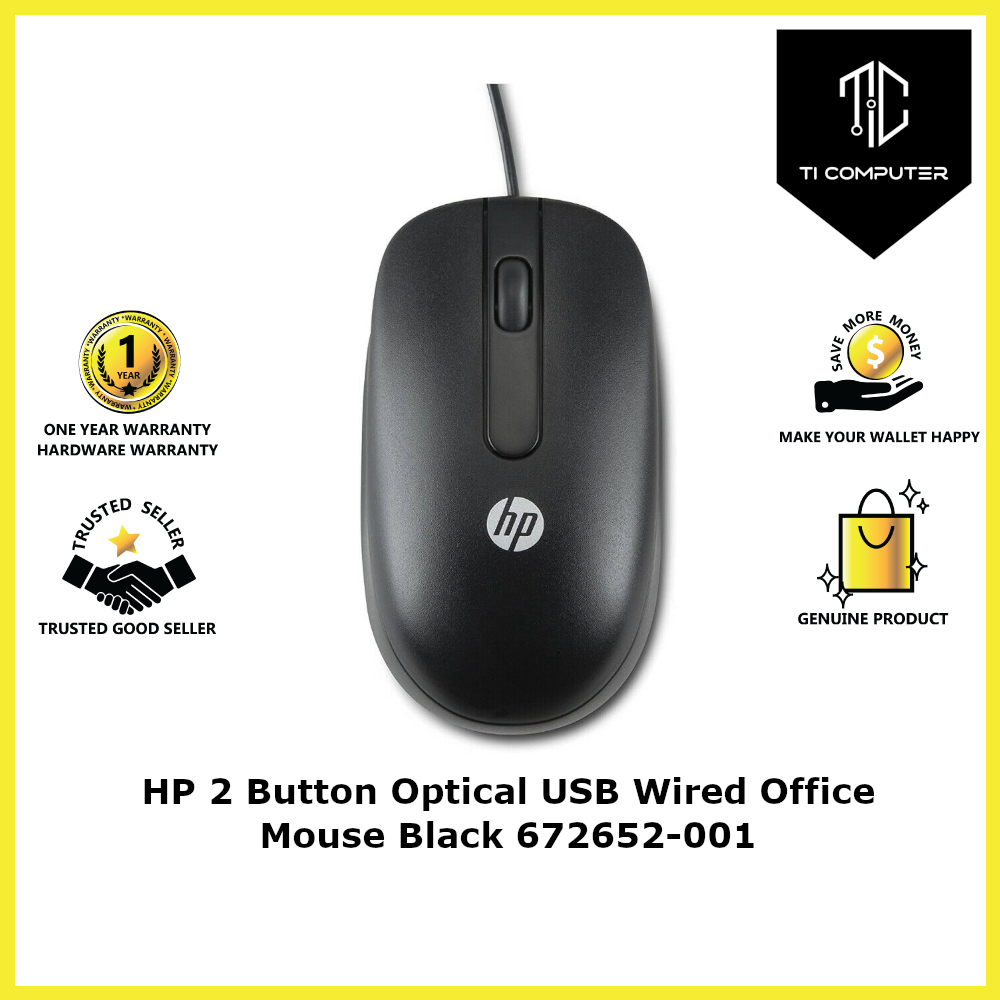 HP 2 Button Optical USB Wired Office Mouse Black 672652001
